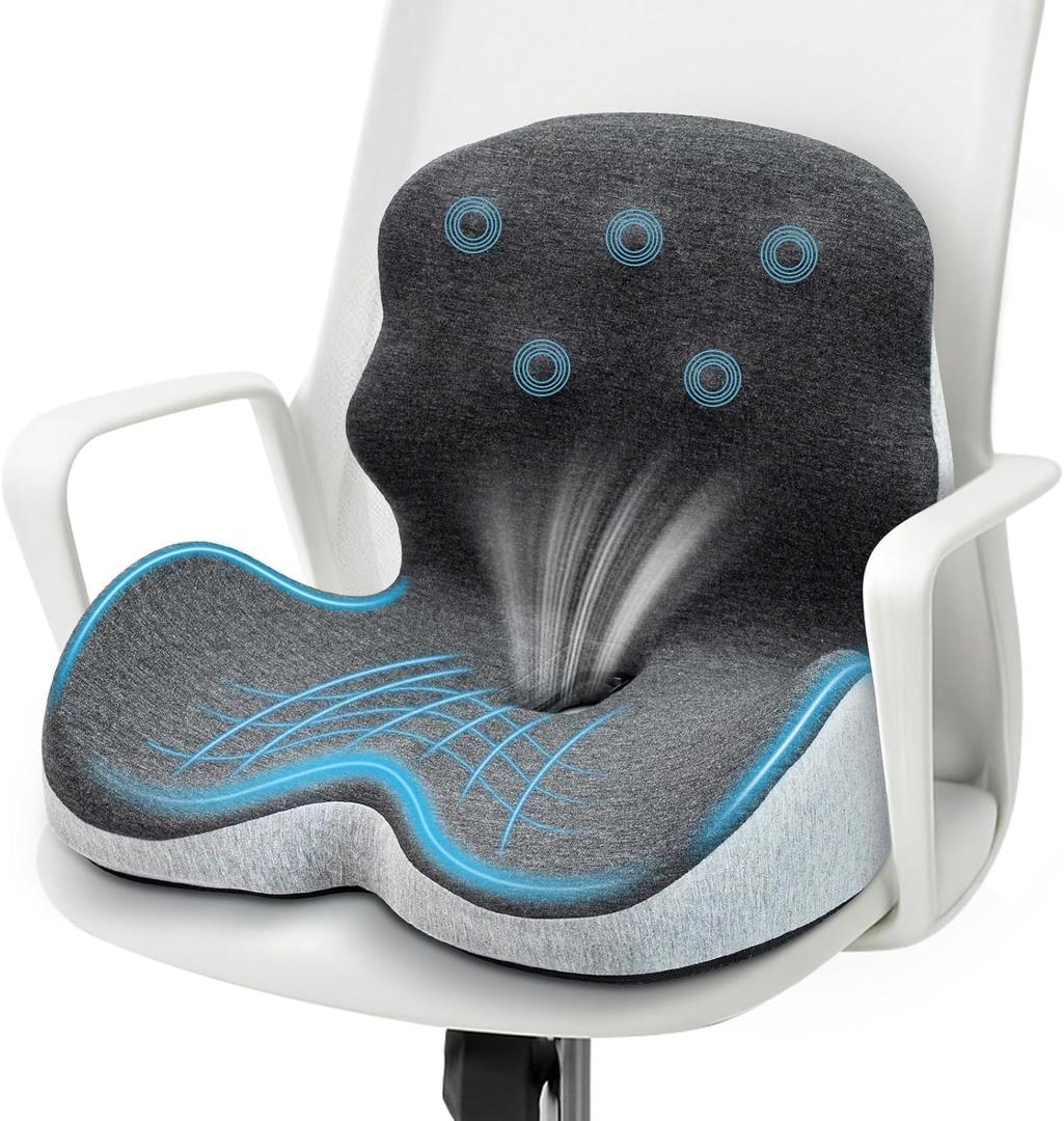 Seat Cushion - Memory Foam Cushion for Office Chair, Lumbar Support Pillow One Piece, for Sciatica & Tailbone Pressure Relief Coccyx Pad for Long Sitting Office Chair, Wheelchair, Home, Office