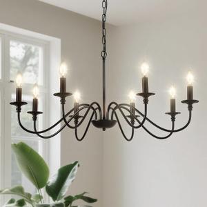 Depuley Black Chandelier Light Fixture: Vintage 8-Light Candle Chandeliers for Dining Room Lighting - Modern Hanging Pendant Lights Kitchen Island - Farmhouse Chandelier Chandeliers for Bedroom