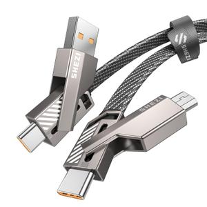 SHEZI One is Enough 4-in-1 USB C to Micro Cable, High-Speed Charging & Fast Data Transfer,CarPlay & Android Auto Support Multi Charger Cord Combo Micro/Type C/USB A for iPhone/Samsung/iPad,3FT
