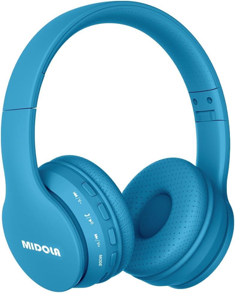 MIDOLA Kids Headphones Bluetooth 5.3 Wireless 60H Play Time Volume Limit 85/110dB Over Ear Foldable Protection Headset/Wired AUX Cord Mic for Children Boy Girl Travel School Phone Pad Tablet Blue