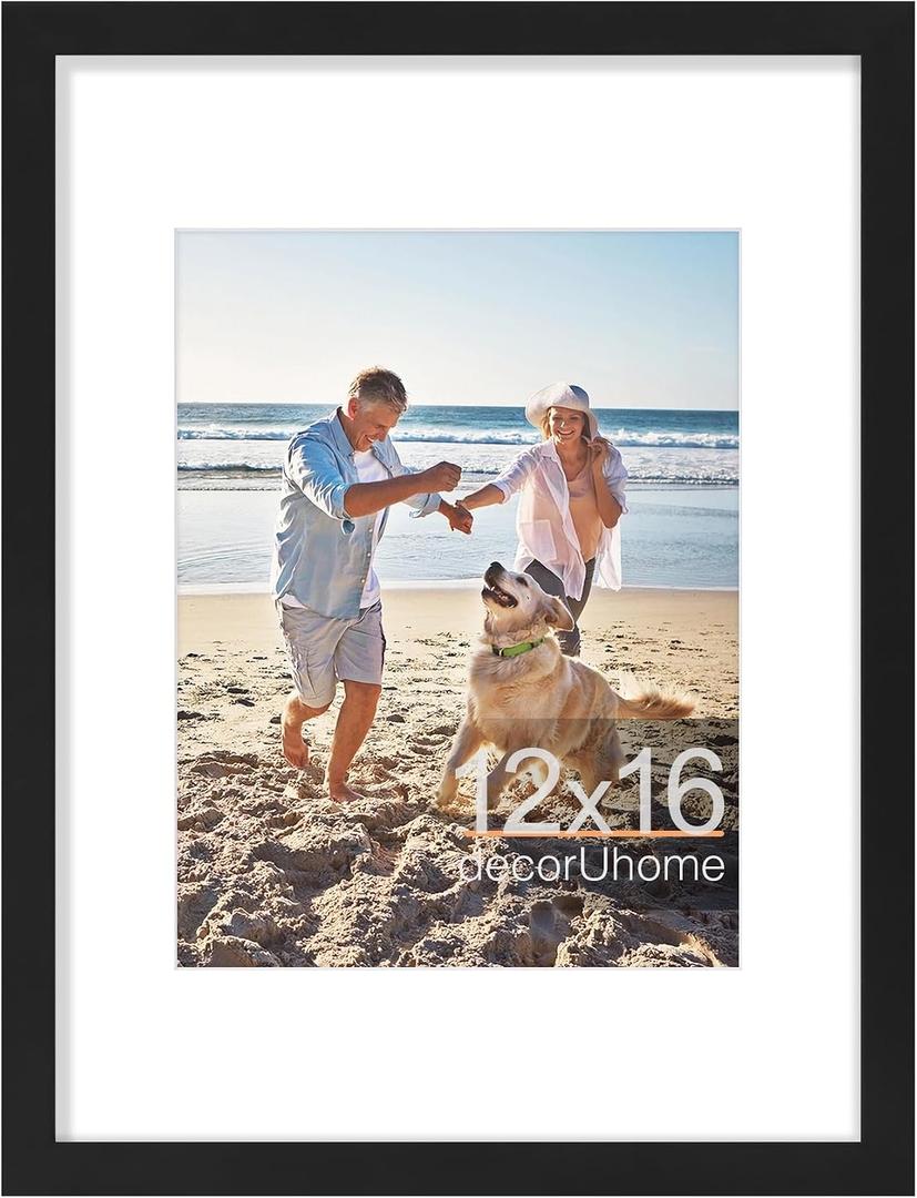 decorUhome 12x16 Picture Frame, Display 8.5x11 Certificate with Mat or 12x16 Poster without Mat, Wall Mounting Photo Frame, Black, 1 Pack