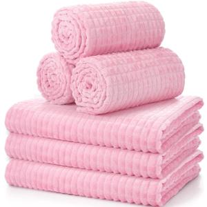 Buryeah 6 Pcs Flannel Sleepover Party Throw Blanket Bulk 50 x 60 Inch Oeko-tex Standard 100 Certified Wedding Throw Blanket 3D Jacquard Grid Design for Donation Homeless (Pink)