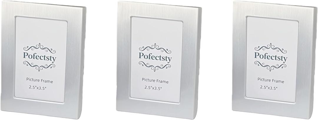Set of 3 Mini Metal Picture Frame Set 2.5x3.5 Inch, Silver Small Picture Frame with Picture Storage Behind, 2 1/2x3 1/2 Inch Small Picture frame (Silver, Rectangle)