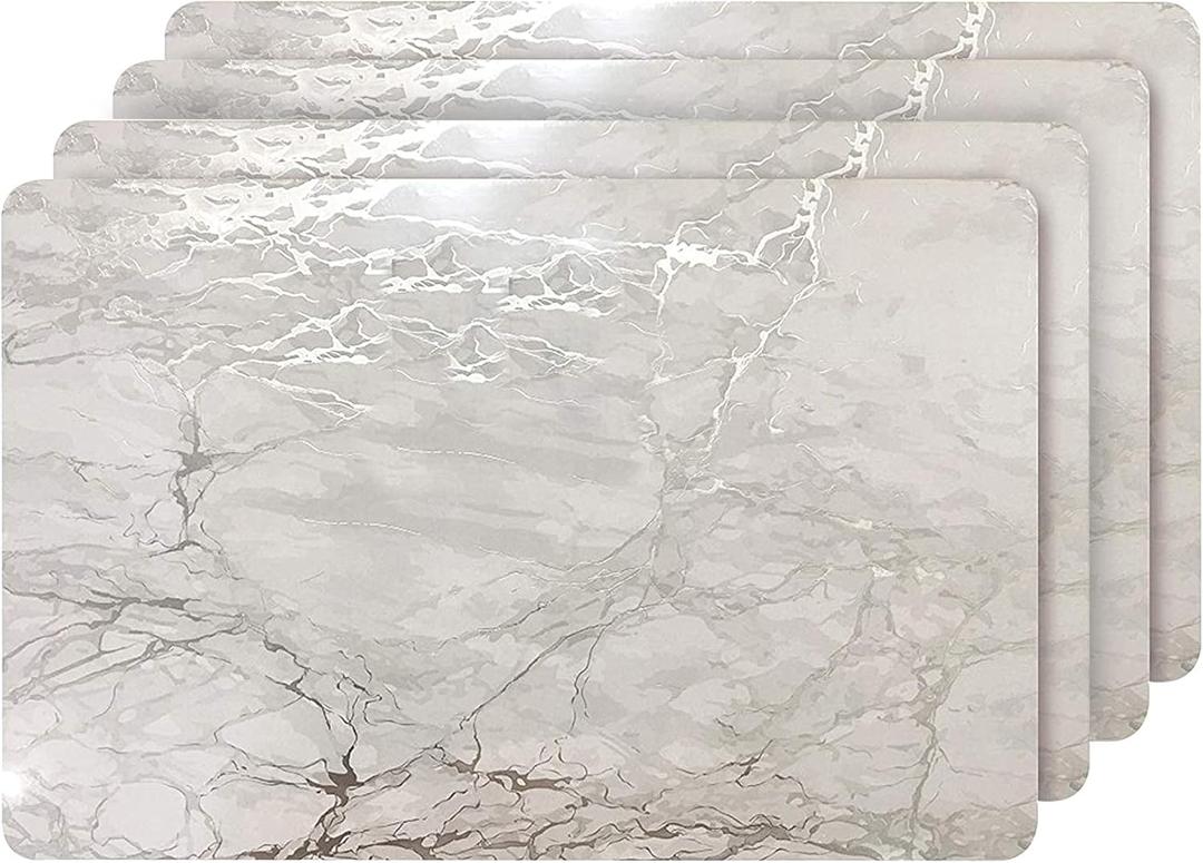 Dainty Home Silver Marble Rectangle Cork Placemats - Heat Resistant, Non-Slip, Easy Clean - 12"x18" Set of 4 - Perfect for Stylish, Modern Homes