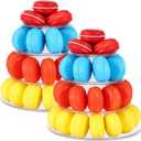 Juexica 2 Pcs Round Macaron Display Tower Stand 4 Tiers Plastic Cake Rack Macaron Wedding Cupcake Display Food Serving Stands Clear Dessert Tower for Wedding Baby Shower Birthday Decoration