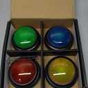 Set of 4 Trivia Game Buzzers with Lights & Sound, Family Feud & Jeopardy Quiz Buttons for Classroom, Party Games, Red/Blue/Yellow/Green