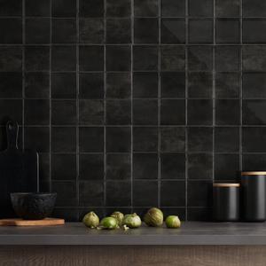 Commomy Thicker Black Peel and Stick Tiles - 10 pcs of 12" x 12" - 3D Adhesive Square Peel and Stick Tiles Backsplash for Kitchen, Bathroom, Removable, Waterproof, Vinyl Wall Tile