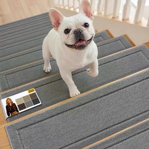 JSEI Stair Treads for Wooden Steps Indoor, 12 Pack, 30" x 8", Light Grey | Non Slip Stair Treads, Washable Polyester Stair Mats with TPE Backing, Low Profile Stair Rugs for Kids, Seniors and Dogs OEKO-TEX STANDARD 100
