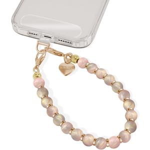Phone Wrist Strap With Beaded Charms - Detachable Hand Lanyard Bracelet Fashion Accessory for Women Chain Wristlet for Phone Case With Clear Tether Tabs (Pink)