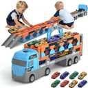 2-in-1 Foldable Race Track Truck Car Playset for 2-8 Years Old Boys Girls, Kids Truck Toys with Foldable 3 Layer Play Track & 8 Race Cars, Children's Day Birthday Gifts for Toddlers, 55 Inches