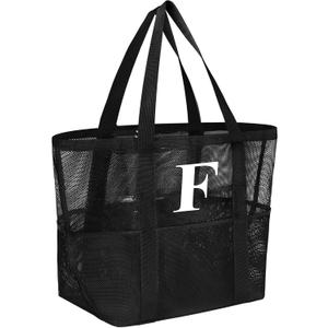 Personalized Mesh Beach Bag for Women - Waterproof Initial Tote Bag for Family Travel, Toys, Vacation Essentials