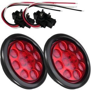 NEW SUN 2Pcs High Bright 4" Round LED Trailer Tail Lights Kit, Stop Turn Reverse and Fog Backup Lights, Universal Fit, Waterproof, Grommet 3-Prong Plug & Play, for Truck Trailer RV, Easy to Install (Red)