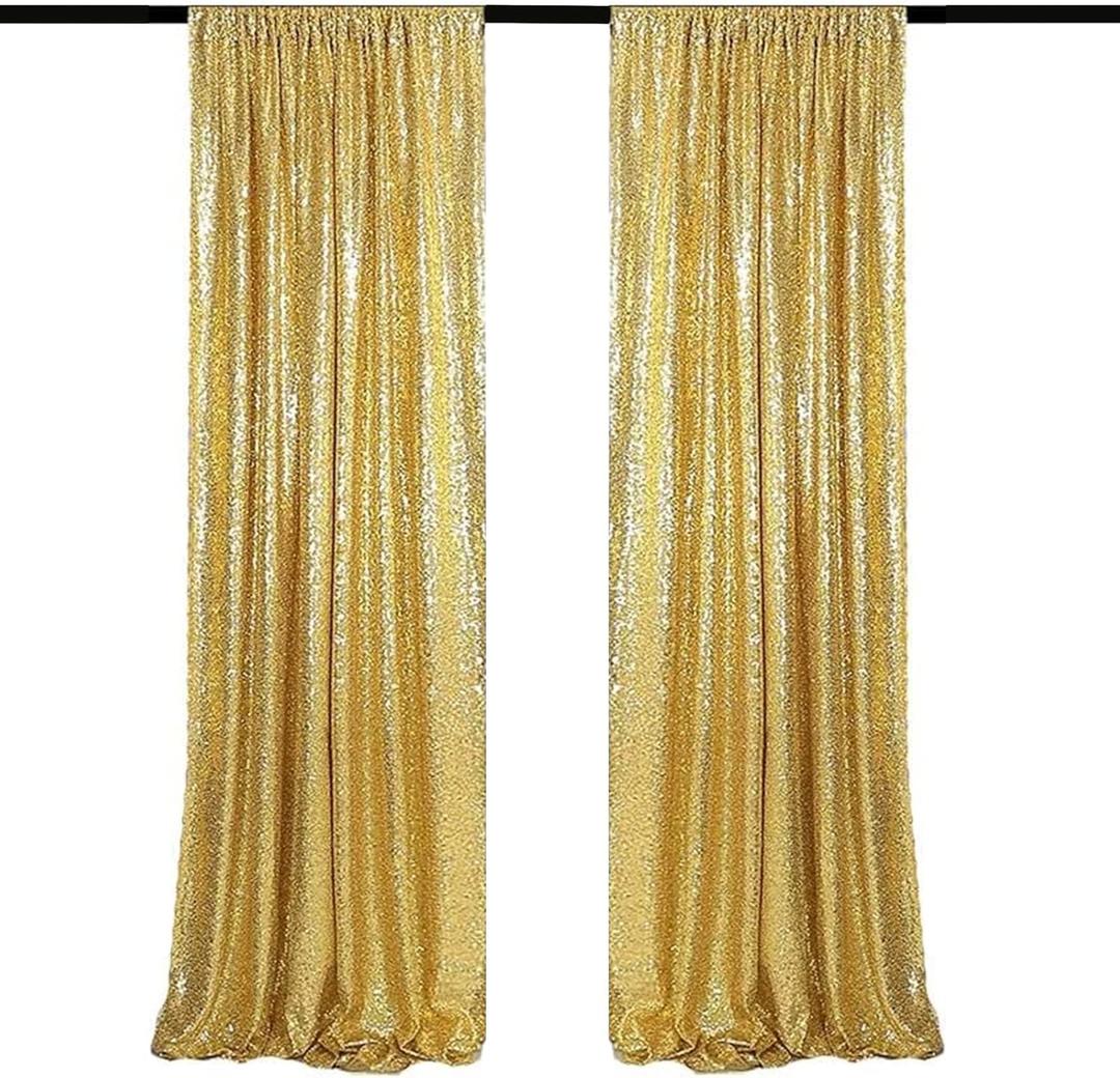 Gold Sequin Backdrop Curtains 2 Panels 2FTx8FT Glitter Gold Drapes Photo Backdrop Party Wedding Baby Shower Curtain Sparkle Photography Background