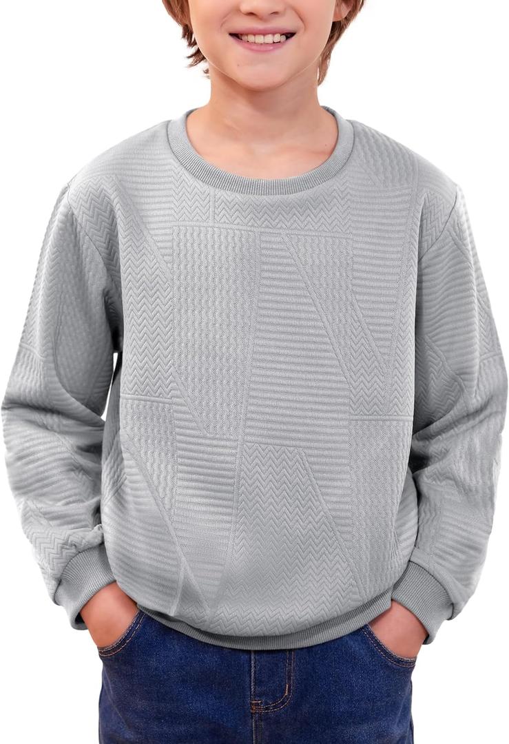 Boys Fall Casual Geometric Texture Sweatshirts Sports Crew Neck Pullover 5-14 Years (M)