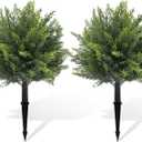 Artificial Topiary Cedar Tree Set of 2 Fuax Cypress Trees 26'' Artifcial Boxwood Bushes with Ground Spike UV Protection Fake Shrubs for Front Porch Balnocy Garden Decoration
