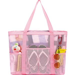 Fammart Mesh Beach Bag with Zipper, Large Beach Tote for Women, Toys Pool Swim Bag Travel Vacation Cruise Essentials