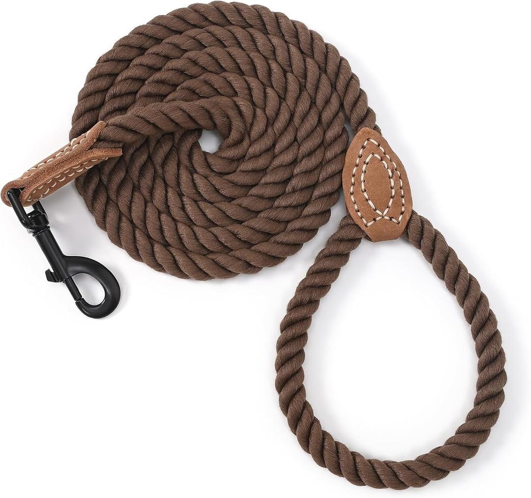 Mile High Life Dog Leash, Braided Cotton Rope Leashes with Leather Tip - Heavy Duty Metal Clasp, 4FT, 1/2" Thick - Wedding, Walking & Training Leash for Small Medium Large Dogs (Dark Brown)