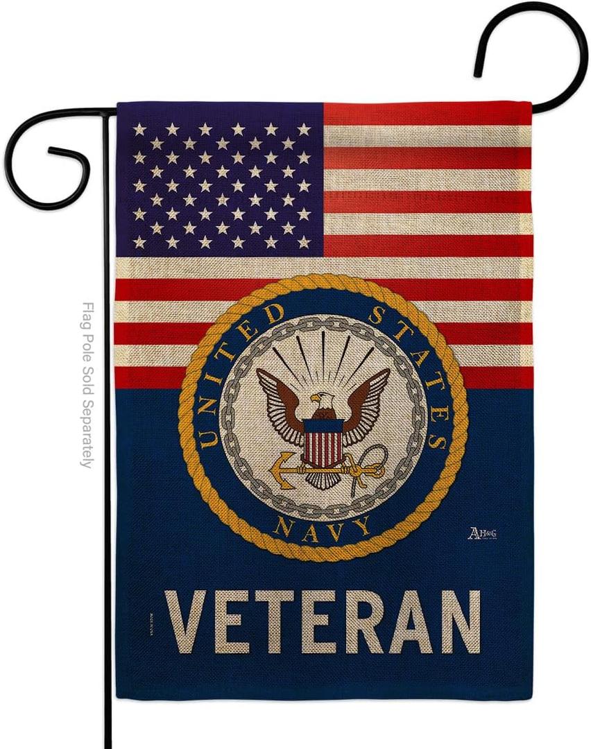 US Navy Veteran Burlap Garden Flag - Armed Forces USN Seabee United State American Military Retire - House Decoration Banner Small Yard Gift Double-Sided Made In USA 13 X 18.5