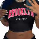 Hilinker Womens Short Sleeve Graphic Crop Tops Vintage Tees Summer Cute T Shirts (Medium, Black Brooklyn)