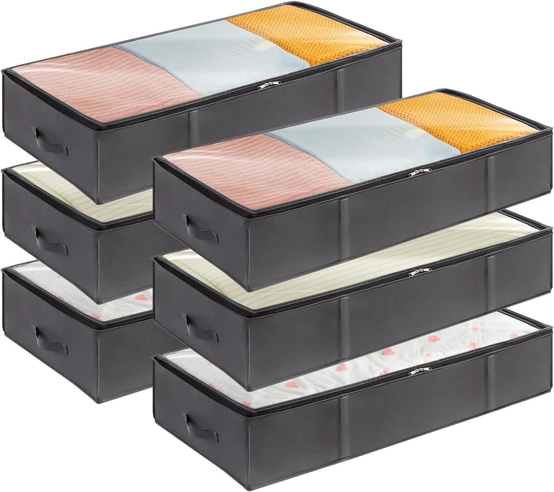 Lifewit 95L 6 Pack Under Bed Storage Containers, Large Capacity Blanket Storage Bags with Reinforced Handle, Organization and Storage for Comforters, Sheets, Clothes, Bedroom, College Dorm, Grey