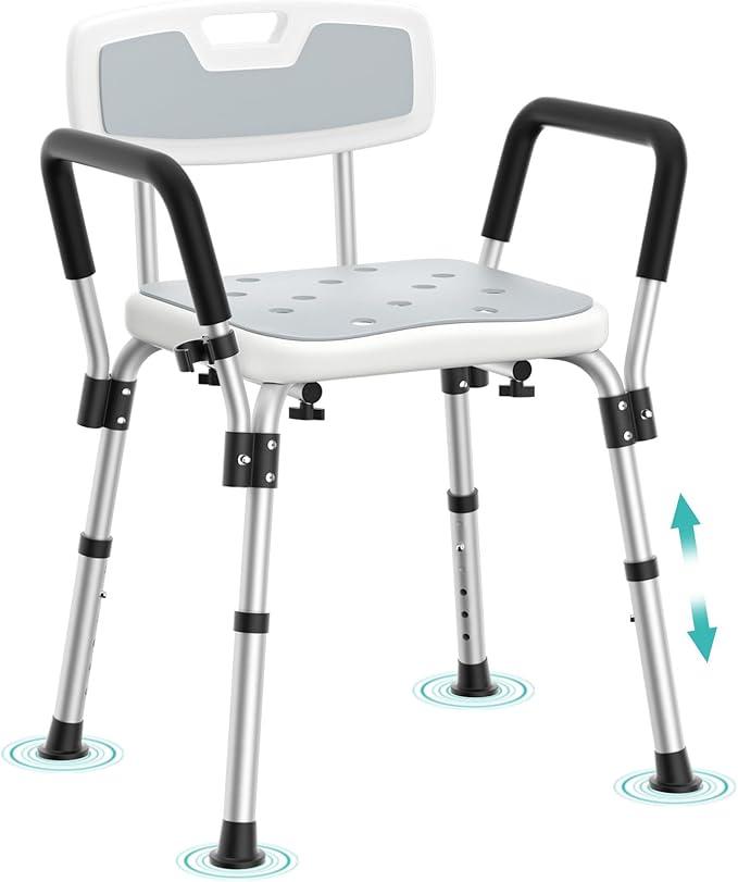 Kicimpro Shower Chair for Elderly and Disabled, 10 Mins Installation, Heavy Duty Shower Chair for Inside Shower Tub, 6 Adjustable Height Shower Seat for 5'1"-6'4" Users, Bath Chair with Pad (Shower Chair with Back)