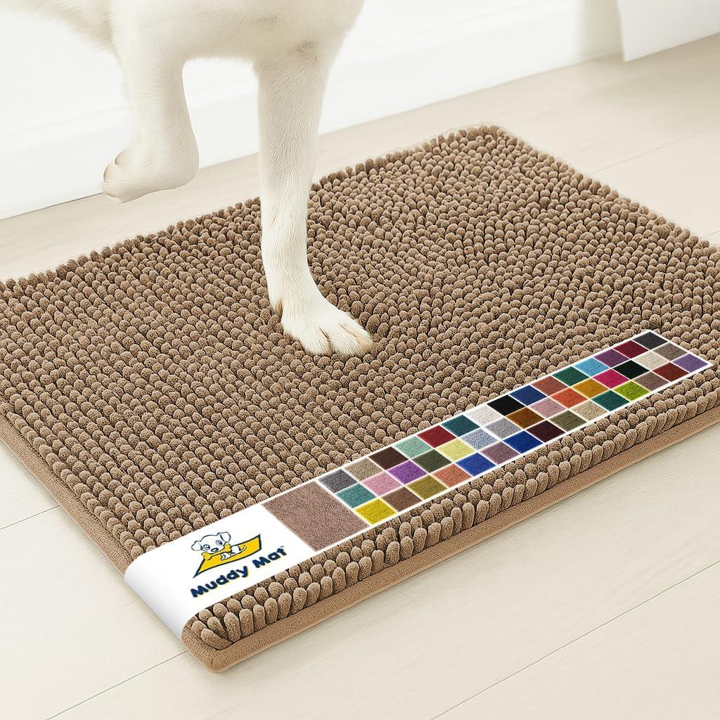 Muddy Mat | Super Water Absorbent Door Mat Indoor, Microfiber Quick Dry Chenille Entryway Rug, Slip Resistant Front Door Mat, Indoor Mats for Entryway, Machine Washable Pet Rug, Tan 48" x 60"