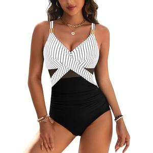 Blooming Jelly Womens One Piece Swimsuit Metal Modest Tummy Control Bathing Suit Slimming Full Coverage Mesh Swim Suits Medium