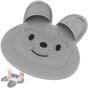 Manmihealth Extra-Large Shower Foot Scrubber Mat with Non-Slip Suction Cups, Rabbit-Shaped Silicone Foot Scrubber in Shower for Men & Women (Gray)