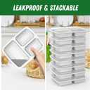 50 Pack (100-Piece) 32 oz Meal Prep Containers Reusable with Lids 3-Compartment, To Go Take Out Plastic Food Storage Containers, Sturdy Leakproof Food Safe, Microwave Freezer Dishwasher Safe, Silver