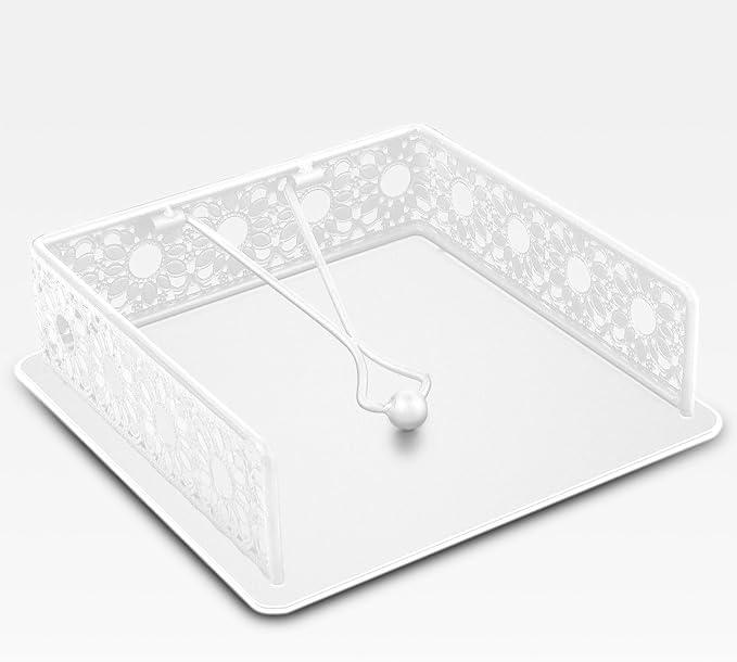 Napkin Holder for Table, Metal Organizer with Heavy Duty Arm Iron Ball, and Vintage Sunflower Edging for Kitchen, Home, Countertop, Farmhouse, Bar, Restaurant (White Iron)