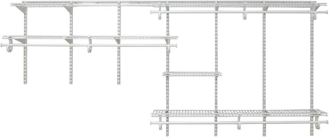 ClosetMaid ShelfTrack Wire Closet Organizer System, Adjustable from 7 to 10 Ft., With Shelves, Clothes Rods, Hardware, Durable Steel, White