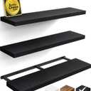 BAYKA Floating Shelves for Wall, Set of 3, 36 Inches Long Black Wall Mounted Rustic Wood Shelves for Bathroom, Bedroom, Living Room or Kitchen, for Book/Storage/Decor with 30lbs Capacity