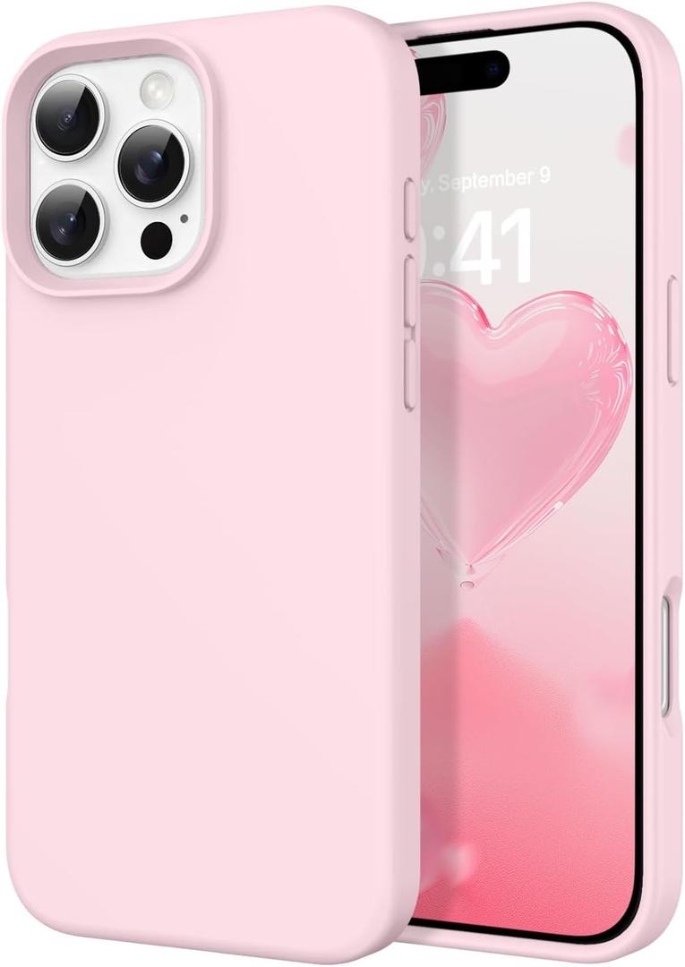 DOMAVER Case for iPhone 16 Pro 6.3'' Case Smooth Liquid Silicone Soft Gel Rubber Microfiber Lining Cushion Cover Shockproof Protective Phone Cases Compatible with iPhone 16 Pro - Chalk Pink