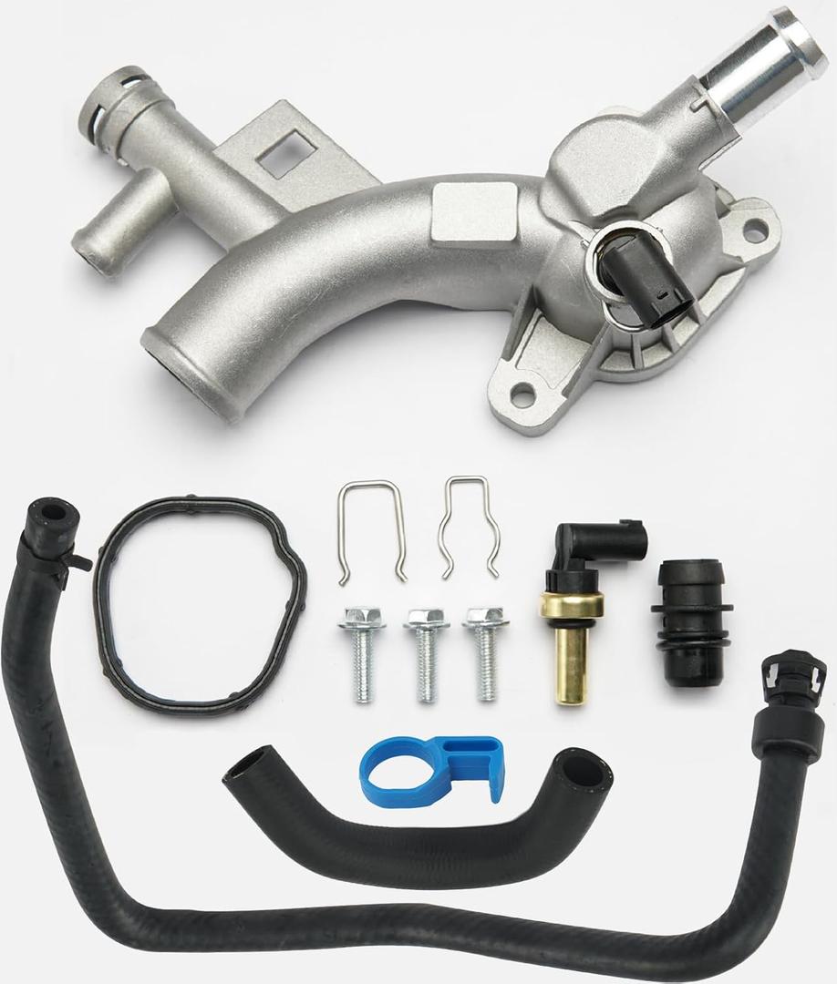 Aluminum Engine Coolant Housing Water Outlet Kit with Inlet Hose and Oil Cooler Hose Compatible with 2011-2021 Chevy Cruze Sonic Trax, Buick Encore 1.4L Replaces 25193922, 902-846, 13251447, 55596898