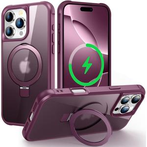 CHAOFEnG Magnetic Compatible with iPhone 16 Pro Max Case with Stand [Military Grade Drop Tested][Compatible with Magnet] Ring Translucent Slim Hard Back Soft Edge, Wine Red