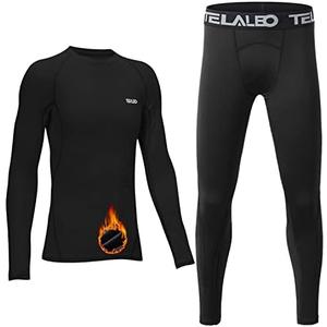TELALEO Boys' Girls' Long Sleeve Compression Shirts Thermal Fleece Lined Kids Athletic Sports Tops Leggings Baselayer Set.L