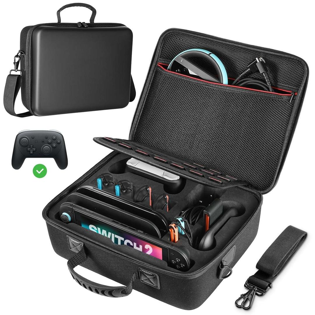 MoKo Carrying Case for Nintendo Switch 2(2025), All-in-One Portable Hard Travel Case Holds Dock, Adapter, 21 Game Cards, for Switch 2 Accessories Pro Controller, Large Capacity, Black