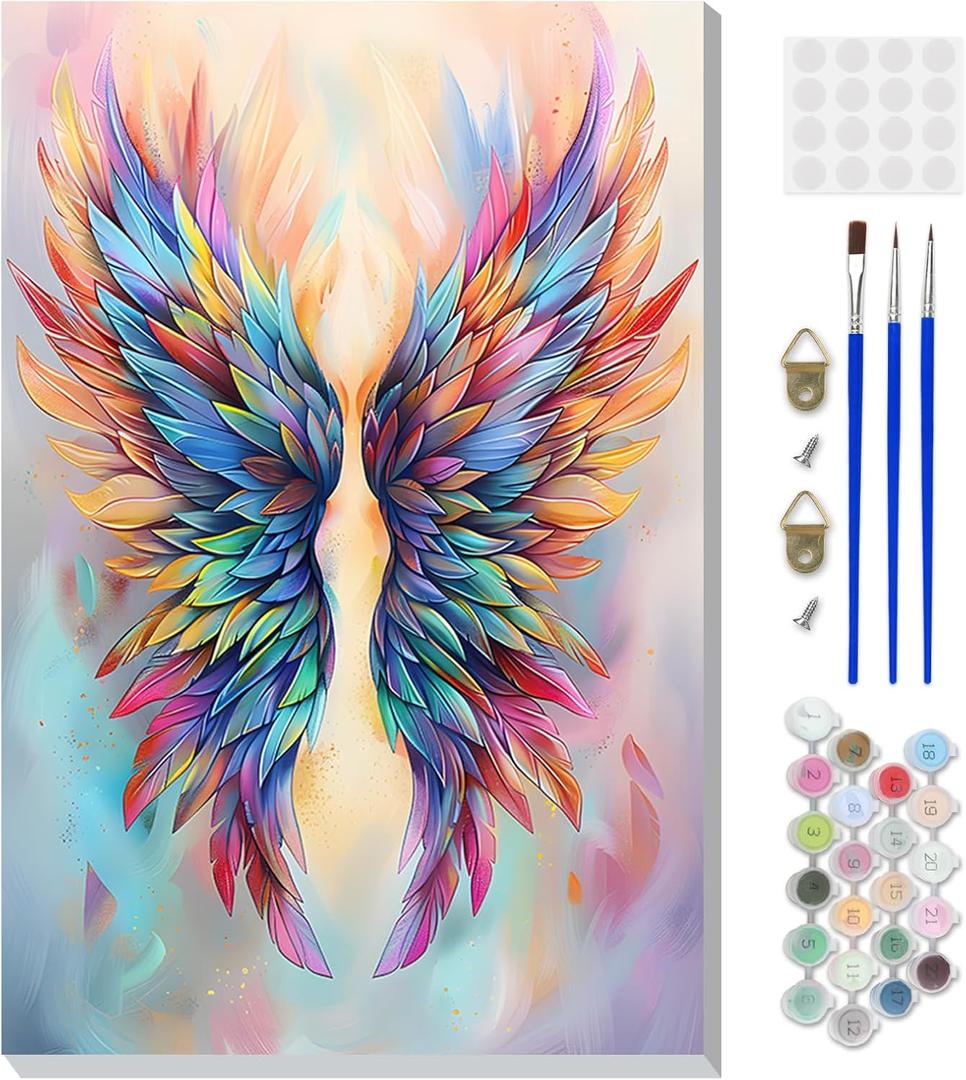 DOMROM Framed Paint by Numbers Kit for Adults, Colorful Wings DIY Paint by Number Kits on Canvas, Easy Canvas Painting by Numbers for Home Wall Decoration Gift 8x12 Inch