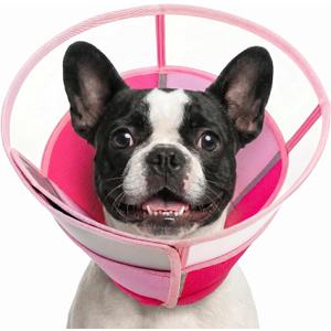 AOFITEE Dog Cones for Medium Dogs, Soft Dog Cone Collar After Surgery, Adjustable Cone for Dogs to Stop Licking, Translucent Pet E-Collar Alternative for Wound Healing(Pink, Medium) (M)