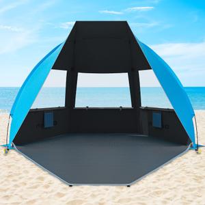 Gorich Portable Beach Tent for 3/4-5/6-7 Person with UPF 50+ UV Protection, Lightweight & Foldable Sun Shelter with 5 Sand Bags, Easy Setup Windproof Beach Umbrella Sun Shade (Dark Shelter-Skyblue)
