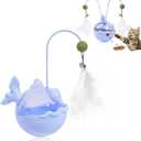 Cat Interactive Toys,Wobble Kitten Treat Dispensing Ball with Catnip and Feathers, Indoor Puzzle Slow Feeding, Cats Treat Dispenser Kicker Toy for Large, Medium and Small Cats (Blue, Fish