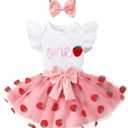 YOUNGER TREE Baby Girl 1st Birthday Outfits One Year Old Clothes Romper Tutu Cake Smash Skirt with Headband Baby Girl Gifts (12-18 Months, Sweet One Strawberry)