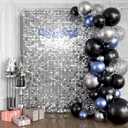 Silver Shimmer Wall Backdrop 36PCS, Black Back Not See-Through Design, Square Sequin Glitter Backdrop Panel, Perfect for Outdoor Events, Birthdays, Wedding and Party Decoration