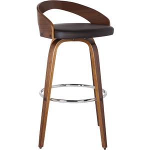 Armen Living Sonia 26" Seat Height Mid Century Modern Swivel Bar Stool for Kitchen Island Counter in Brown Faux Leather and Walnut Wood