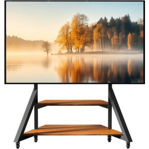 Floor TV Stand for 65-100 Inch TVs,Adjustable Heights TV Mount Stands with Large Wood Shelf and Wheels,Modern Living Room Rolling TV Stand, Up to 220 lbs,VESA 800x600mm,Walnut(VC-Z1188)