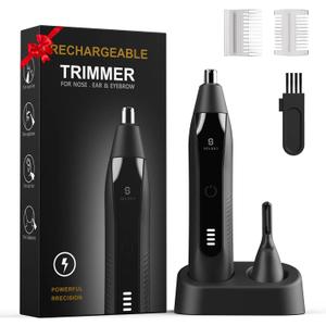 Ear and Nose Hair Trimmer for Men, 2025 Professional Painless USB Rechargeable Eyebrow & Facial Electric Hair Trimmer for Men Women, Powerful Motor, Dual Edge Blades, IPX7 Waterproof Easy Clean (Black)
