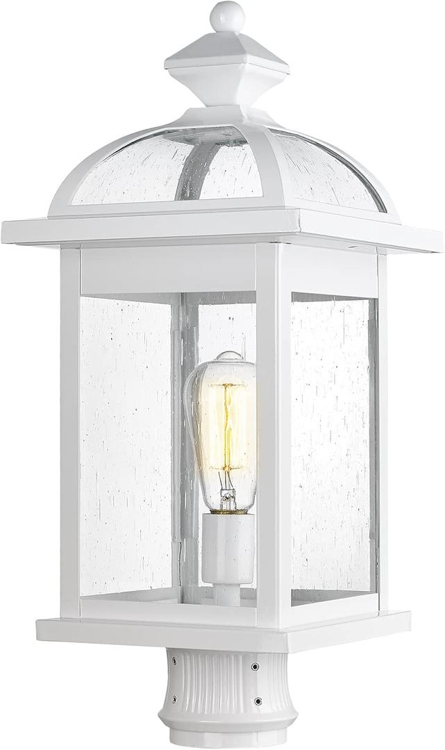 Darkaway Large Post Lights 22inch Outdoor Lamp Post Light Fixture with Seeded Glass Lamp Posts Outdoor Lighting for Patio, Garden, Pathway (Large, White) (Large, 1 Pack)