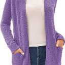 GRACE KARIN Long Cardigan Sweaters for Women, Open Front Fuzzy Winter Coat, Chunky Knit Winter Clothing with Pockets. M Size
