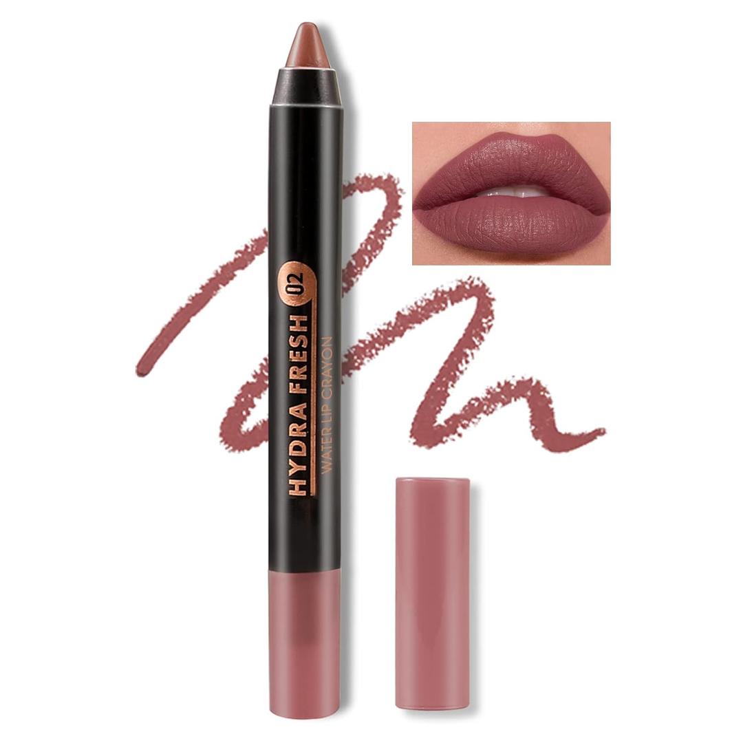 Boobeen Matte Lip Crayon Lipstik Pencil Velvety Creamy Lip Liner Full Coverage High Pigment Waterproof Long Lasting Lipstick for Women, Matte Lip Color with Smooth (#02)