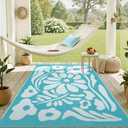 Uphome Outdoor Plastic Straw Rug 6x9, Reversible Waterproof Outdoor Rug Carpet, Turquoise Floral Patio Rug, RV Camping Rug for Outside, Indoor Outdoor Area Rug for Backyard Deck Balcony Picnic, 6'x9'